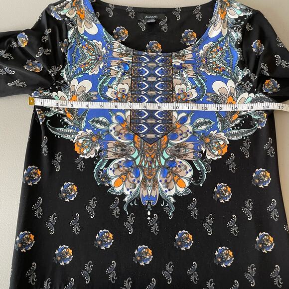 Alfani Boho Paisley Long Sleeve Scoop‎ Neck Knee Length Dress Black Women's XS - Picture 10 of 11